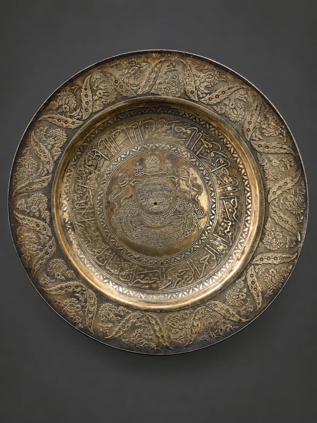 Hand embossed silver coated Imperial brass plate.